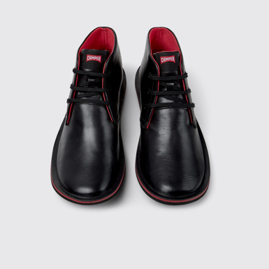 Overhead view of Beetle Black Leather Ankle Boots for Men.
