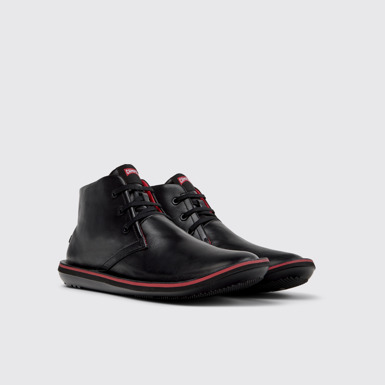 Front view of Beetle Black Leather Ankle Boots for Men.