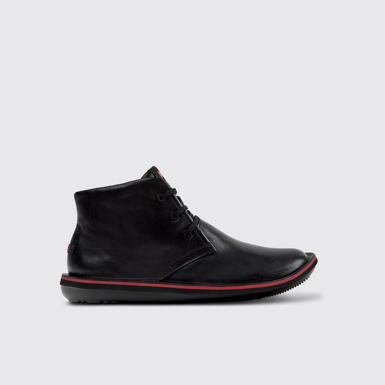 Side view of Beetle Black Leather Ankle Boots for Men.