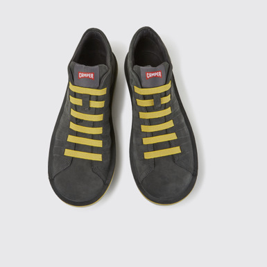 Overhead view of Beetle Grey nubuck sneakers