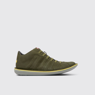 Side view of Beetle Green nubuck sneakers