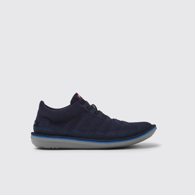 Side view of Beetle Blue nubuck sneakers for men