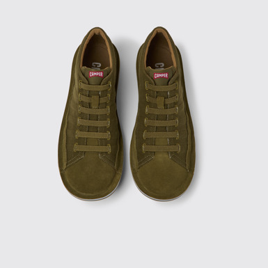 Overhead view of Beetle Green nubuck sneakers for men