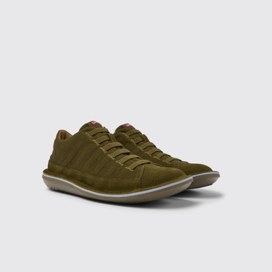 Front view of Beetle Green nubuck sneakers for men