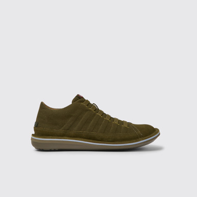 Side view of Beetle Green nubuck sneakers for men