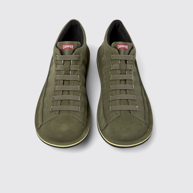 Overhead view of Beetle Green textile and nubuck shoes for men