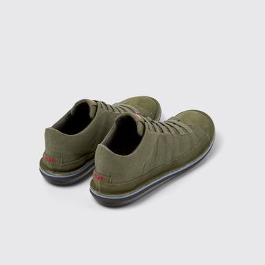 Back view of Beetle Green Recycled Cotton and Nubuck Ankle Boots for Men.