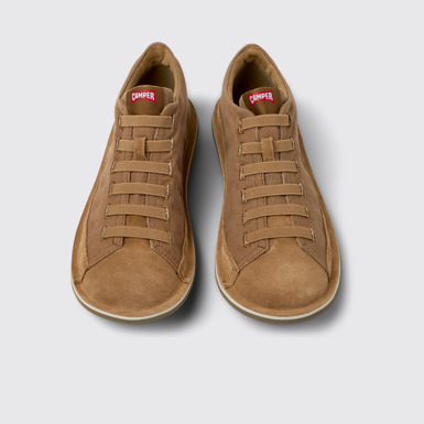 Overhead view of Beetle Brown Textile and Nubuck Leather Ankle Boots for Men.