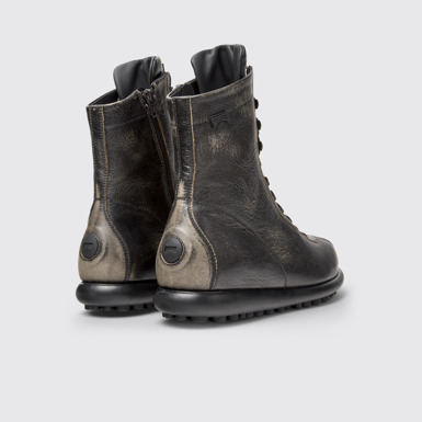 Back view of Pelotas Gray Vegetable Tanned Leather Mid Boots for Women.