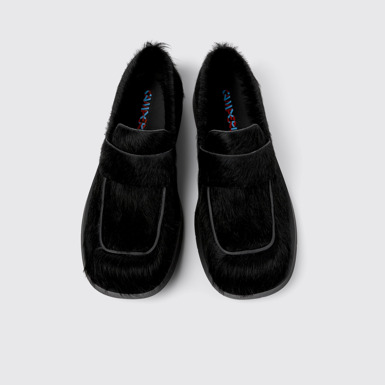 Overhead view of MIL 1978 Black long calf hair leather loafers