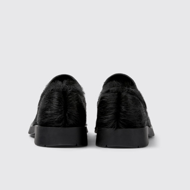 Back view of MIL 1978 Black long calf hair leather loafers