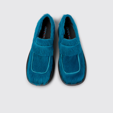 Overhead view of MIL 1978 Blue long calf hair leather loafers