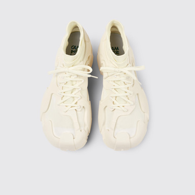 Overhead view of Tossu White caged sneakers