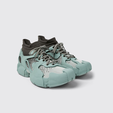 Front view of TOSSU Ice Blue-Gray Caged Sneakers