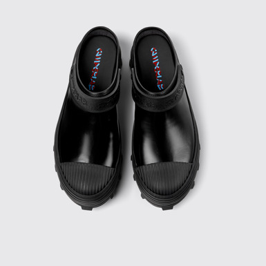 Overhead view of Traktori Black Leather Clogs