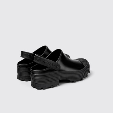 Back view of Traktori Black Leather Clogs