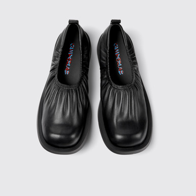 Overhead view of MIL 1978 Black leather ballerinas