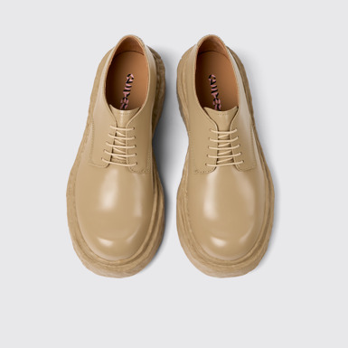 Overhead view of Vamonos Beige Leather Bluchers