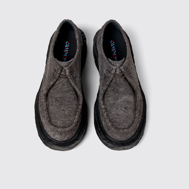 Overhead view of Vamonos Gray Leather Lace-Up Shoes