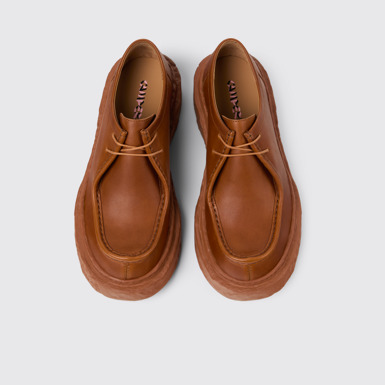 Overhead view of CAMPERLAB VAMONOS Brown Leather Lace-Up Shoes