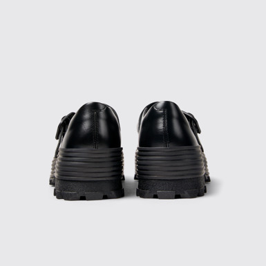 Back view of TRAKTORI Black Leather Mary Jane Clogs
