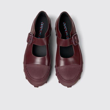 Overhead view of Traktori Burgundy Leather Mary Jane Clogs