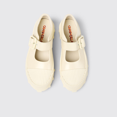 Overhead view of Traktori White Leather Mary Jane Clogs