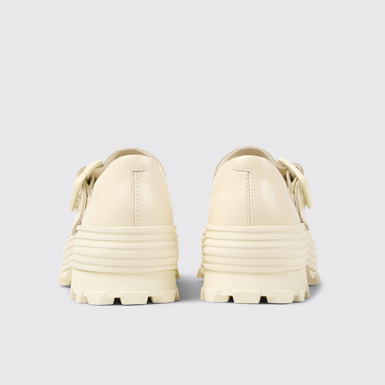 Back view of Traktori White Leather Mary Jane Clogs