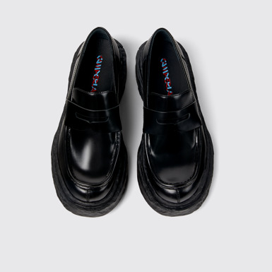 Overhead view of Vamonos Black Leather Loafers