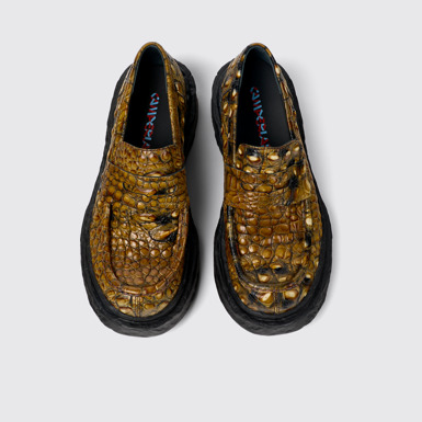 Overhead view of Vamonos Brown Leather Loafers