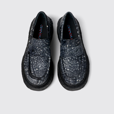 Overhead view of Vamonos Gray Leather Loafers