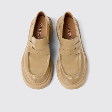 Overhead view of Vamonos Beige Leather Loafers