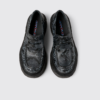 Overhead view of Vamonos Gray-Black Leather Loafers