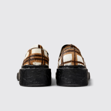 Back view of CAMPERLAB VAMONOS Cream-brown tartan hair-on-leather loafers