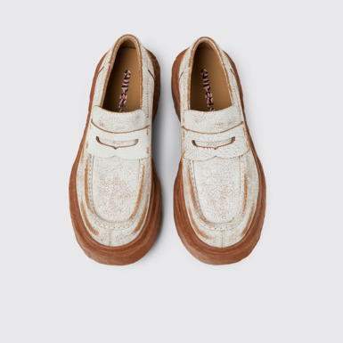 Overhead view of CAMPERLAB VAMONOS White cracked Leather Loafers