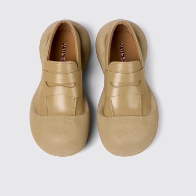 Overhead view of Caramba Beige Leather Loafers