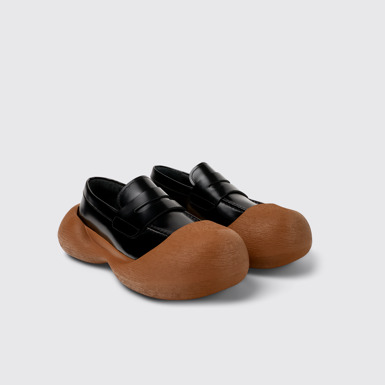 Front view of CAMPERLAB CARAMBA Black-brown leather loafers