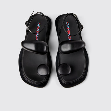 Overhead view of Nada Black Leather Sandals