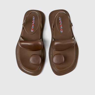Overhead view of Nada Brown Leather Sandals