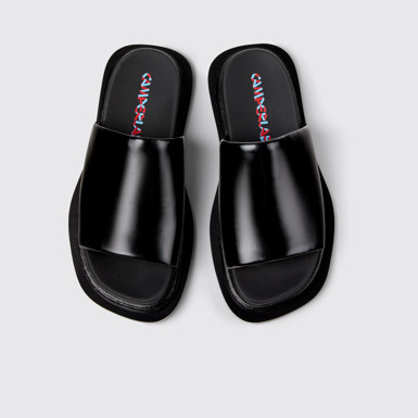Overhead view of Nada Black Leather Sandals