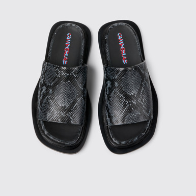 Overhead view of Nada Gray-Black Leather Sandals