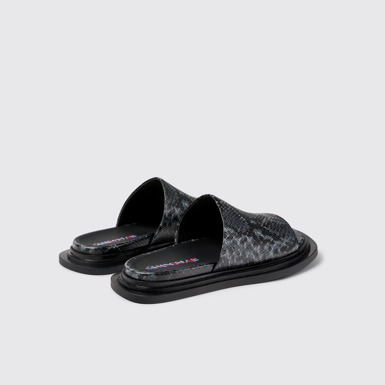 Back view of Nada Gray-Black Leather Sandals