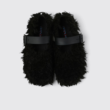 Overhead view of Wabi Black recycled PET Mary Janes