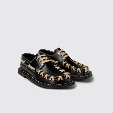 Front view of Eki Black boat shoes