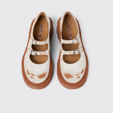 Overhead view of CAMPERLAB VAMONOS White cracked Leather Mary Janes