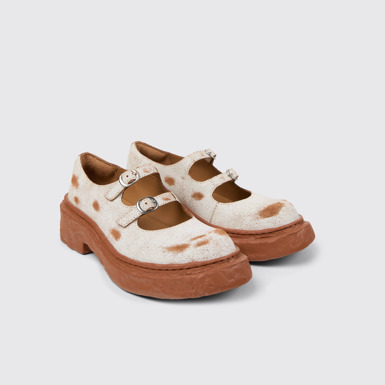 Front view of CAMPERLAB VAMONOS White cracked Leather Mary Janes