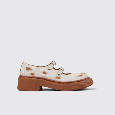 Side view of CAMPERLAB VAMONOS White cracked Leather Mary Janes
