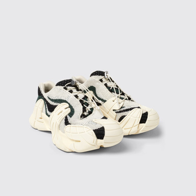 Front view of CAMPERLAB TORMENTA White-green textile sneakers