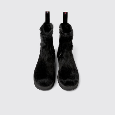 Overhead view of Eki Black long calf hair boots