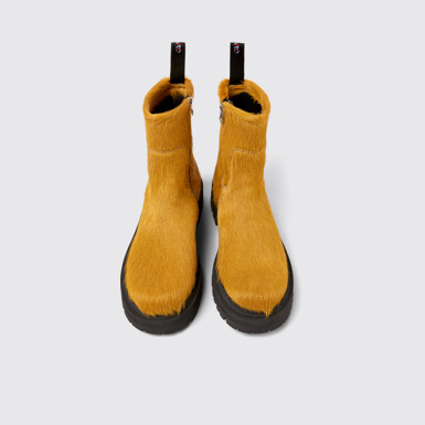 Overhead view of Eki Dark yellow long calf hairboots